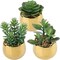Set of 3 Mini Artificial Succulents in Gold Ceramic Pots – Realistic Faux Small Potted Plants for Modern Home Decor, Office Desk, Bathroom & Shelf Decoration